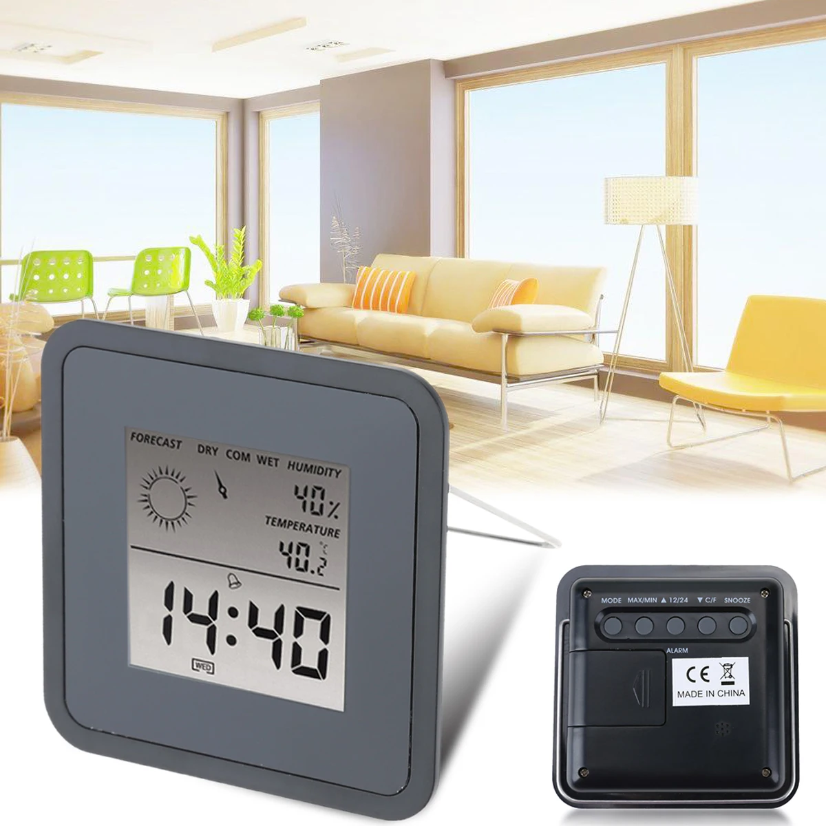 

TS-S66 LCD Multi-function Electronic Thermometer Temperature&humidity Clock Digital Calendar Weather Station Alarm Clock