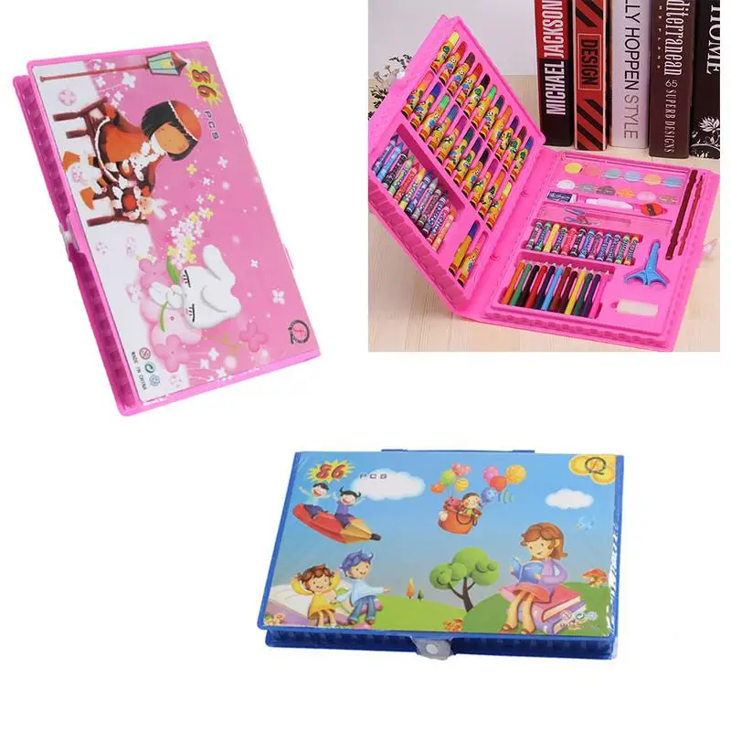 Online 86 stücke Set kinder Malerei Geschenke Student Schreibwaren Box Kunst Lernen Aquarell Stift Pinsel Schreibwaren Set Pädagogisches Spielzeug