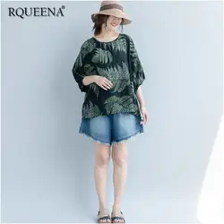 Rqueena 2019 корейский стиль Для женщин футболки лето Для женщин s черный/желтая футболка хлопковая Лен футболки топы с принтом TS020