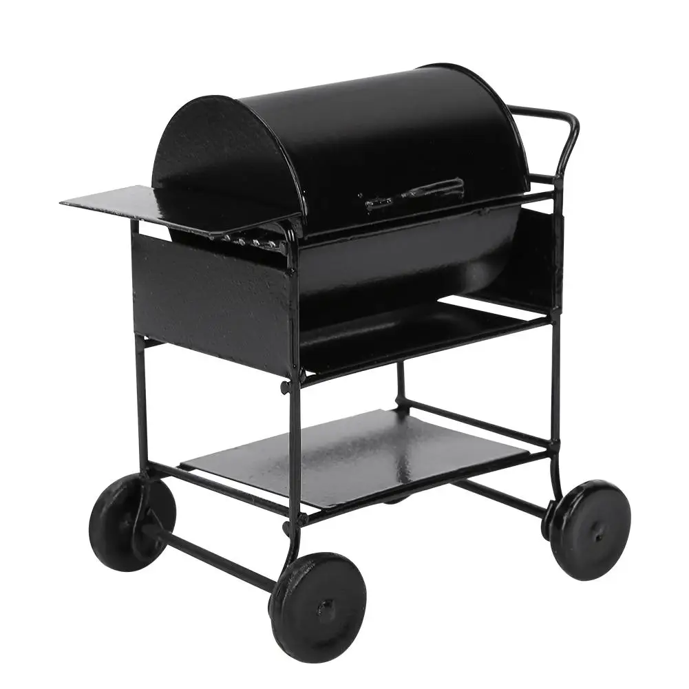 

Doll House Accessories Mini BBQ Rack Handcart Kitchen Simulation Ornament Doll House Outdoor Barbecue Grill Iron Material