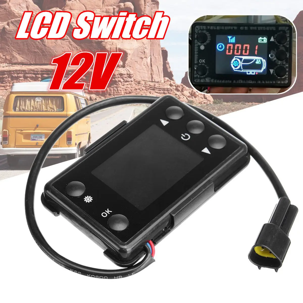 

12V/24V LCD Monitor Switch+Remote Control Accessories For Car Track Diesels Air Heater Parking Heater
