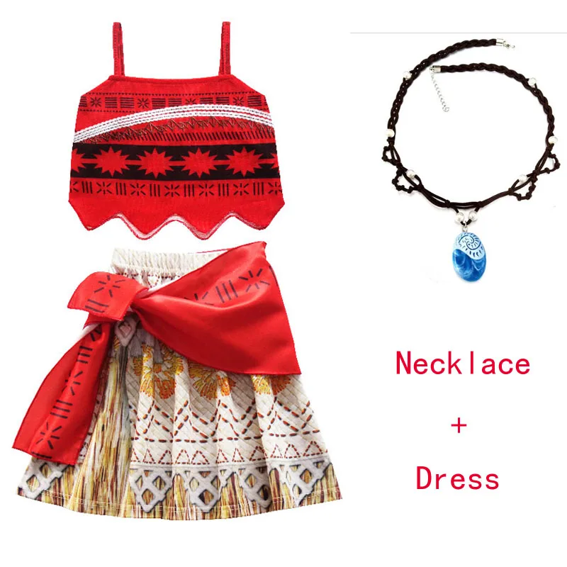 

Moana Girl Summer Dress with Necklace Kids Adventure Outfit Children Princess Beach Party Cosplay Costume Vaiana swimsuit Bikini