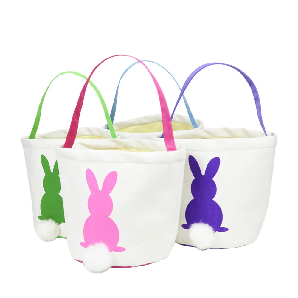 

Happy Easter Egg Basket Bag Lovely Rabbit Bunny Printed Canvas Holiday Party Gift Bags or Eggs Candies Gifts Festival Bag