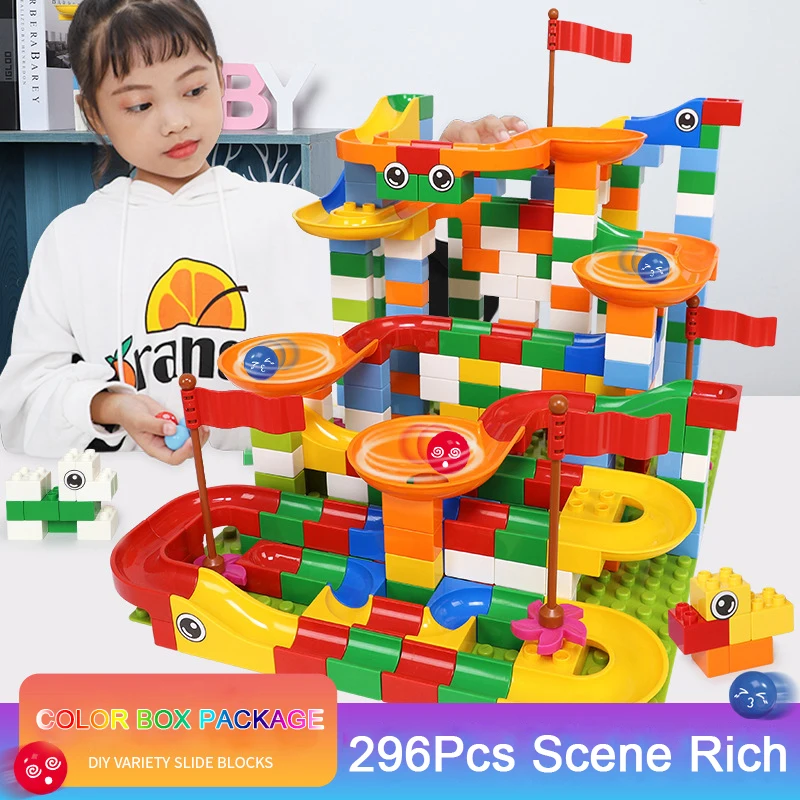 

Color box package 148-296 PCS Marble Race Run Maze Ball Track Building Blocks Bricks Toys Compatible LegoINGlys Duploe Blocks