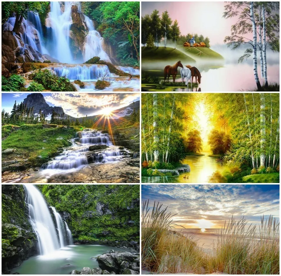 

Huacan Diamond Embroidery Waterfall Scenic DIY Cross Stitch Diamond Painting Landscape Rhinestones Full Square Diamond Mosaic