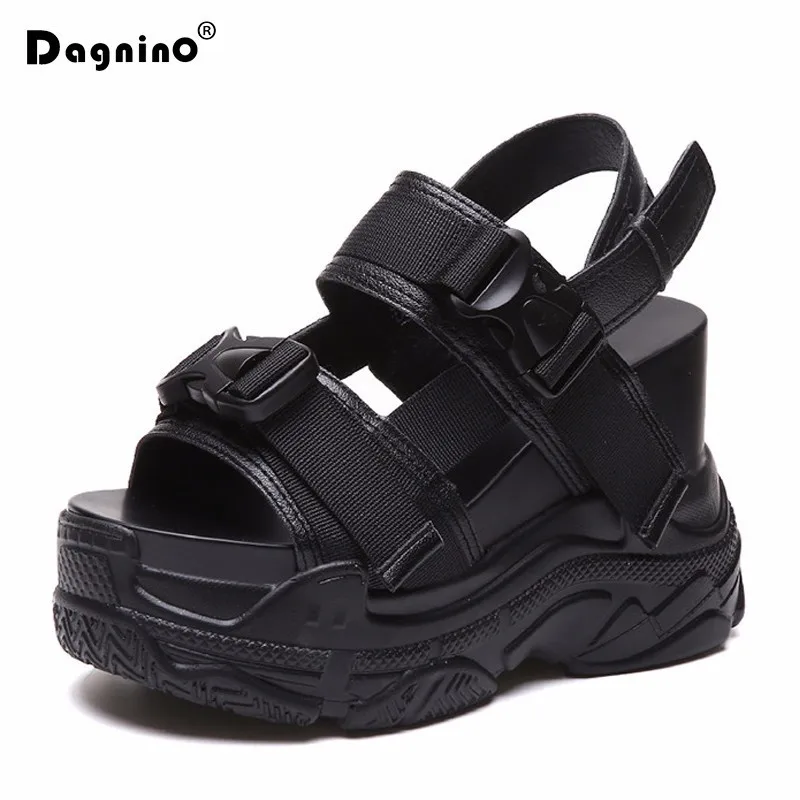 

New 2019 Summer Platform Sandals Women 12CM Wedges Thick Bottom Casual Shoes Comfortable White Spain Sandals Sneakers Feminina