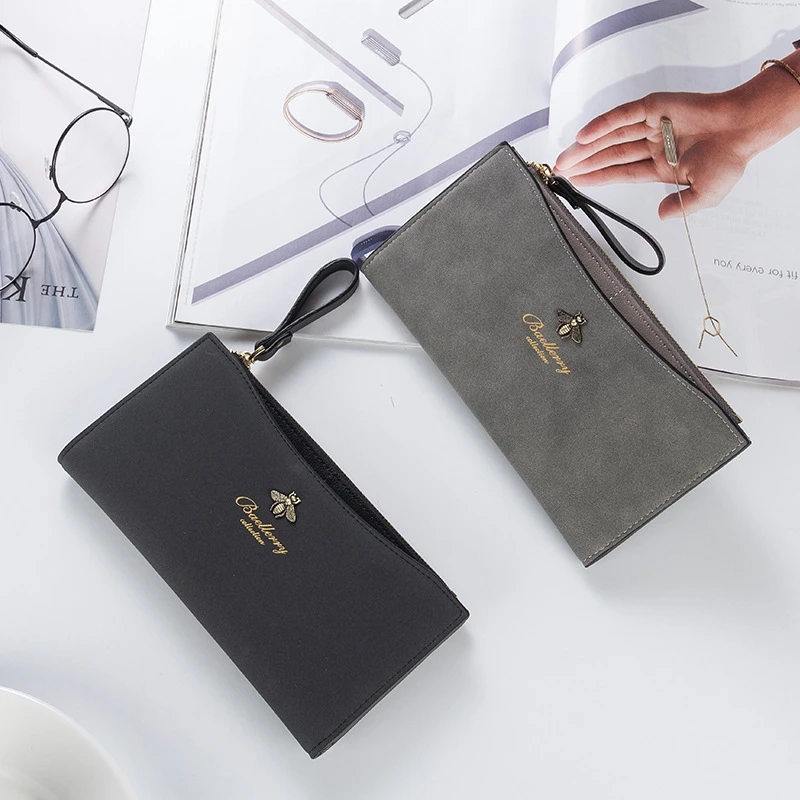 

Matte Leather Wallet Female Long Section Folding Large Capacity Wallet Multi-Card Position Thin Zipper Wallet