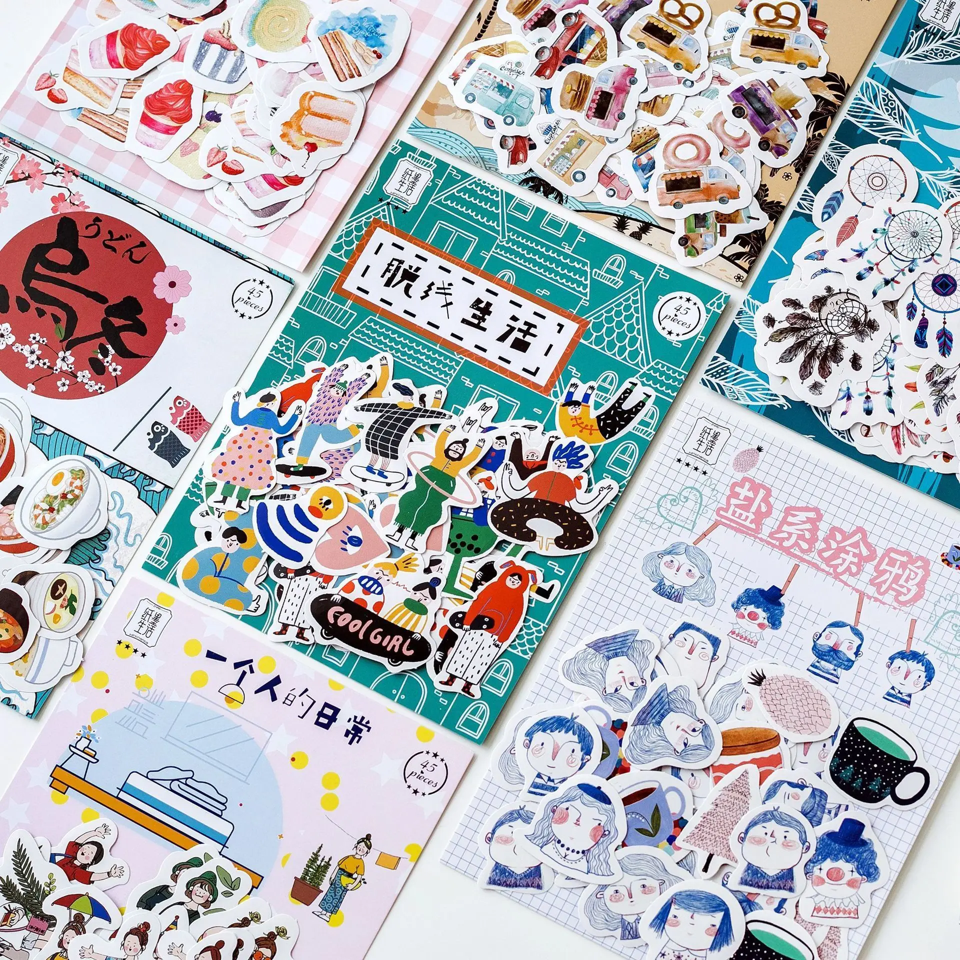 

SIXONE 45Pcs/Pack Cute Cartoon Album Hand Account Diy Decorative Notebook Sticker Stationery
