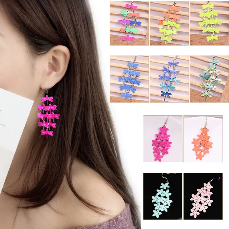 

Fashion Violet Blue color Bohemian Jewelry Drop Flower Simple Free Shipping New Arrival Allergy Free 1Pair Earring Gifts