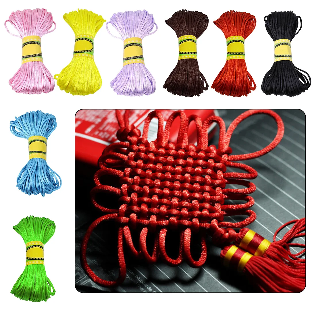 Многоцветный сатин нейлоновый шнур сплошной канат для изготовления ювелирных изделий Бисероплетение хлопок шнур для ребенка 2 мм Плетеный