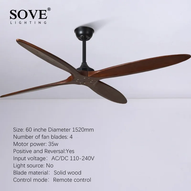 Sove 60 Inch Wooden Ceiling Fan Wood Dc Remote Control Ceiling