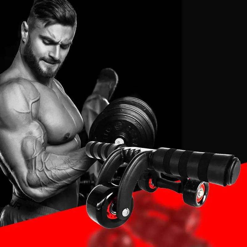 

4 Wheels Power Wheel Triple AB Roller Abdominal Abs Workout Fitness Machine Gym Knee Pad
