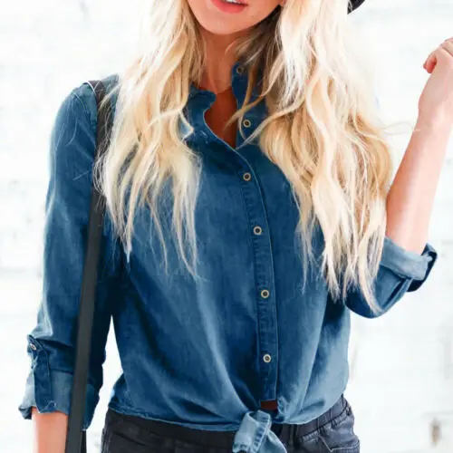 2019 Women?s Summer Leisure Button Loose Long Sleeve Tops Ladies Blouse Casual Belt Daily Tops Femme Shirts