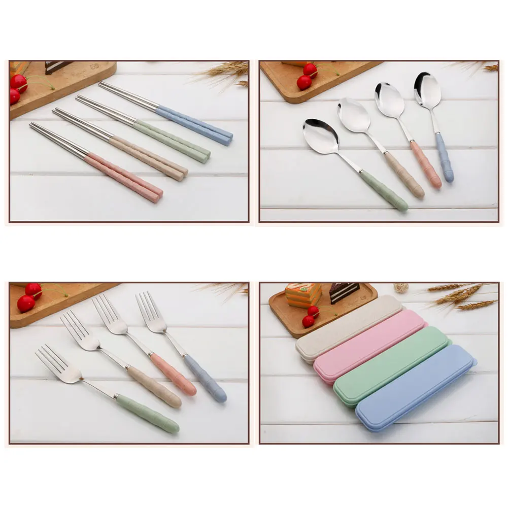 3 unids/set Portable Acero inoxidable tenedor cuchara palillos Camping cubertería accesorio