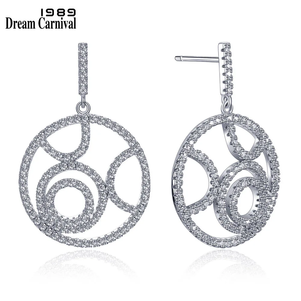 

DreamCarnival 1989 Trendy Pattern Round Shape Brincos Silver Jewelry Daily Wear Fashion Accessories Women CZ Earrings SE12056R