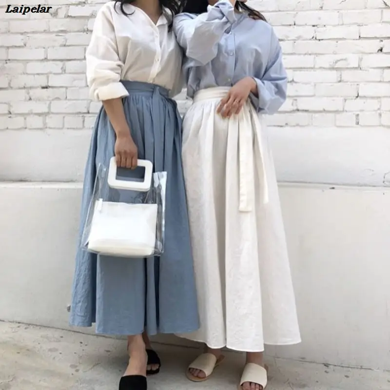

Women Summer Cotton Linen Long Umbrella Tutu Skirt Faldas Mujer Moda 2018 Female A-line Bandage Streetwear High Waist Jupe Etek