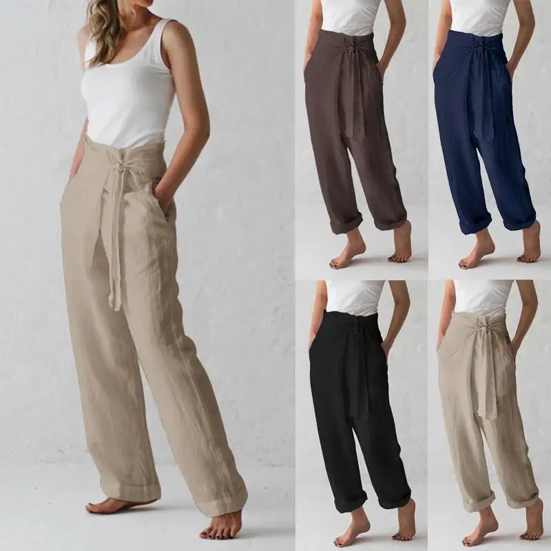 

Celmia Women Vintage Cotton Wide Leg Pants 2019 Summer Ladies Bottoms Casual Loose Harem Pant Pockets Long Pantalon Plus Size