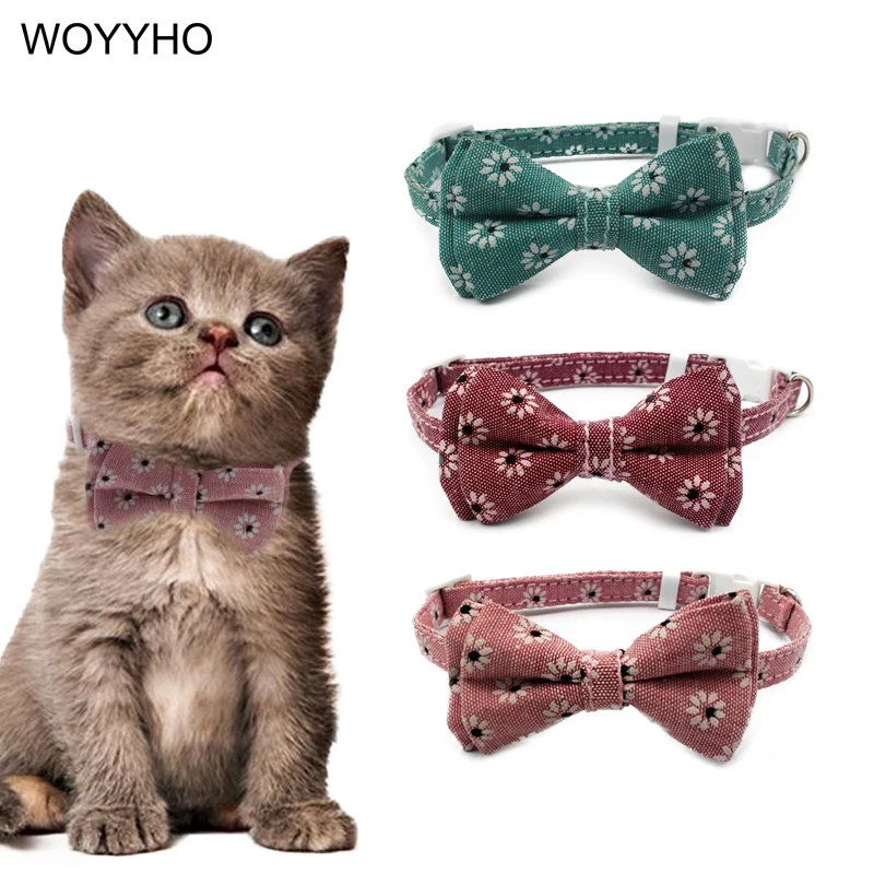 Soft Fabric Cat Collar Lovely Flower Printed Small Necklace Adjustable