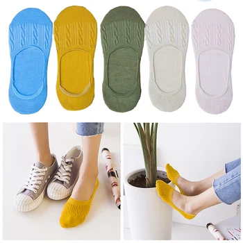 

1Pair Candy Colors Elastic Hemp Flowers Cotton Non-slip Invisible Breathable Casual Strip Solid Low Socks Adjustable Free Size