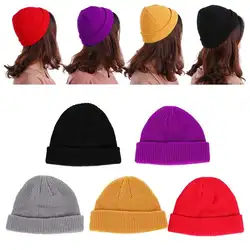 Модные вязаные шапочки Кепки для Для мужчин Для женщин Теплая Зимняя шерстяная одежда шапка хип-хоп Skullies шляпу конфеты сплошной Цвет