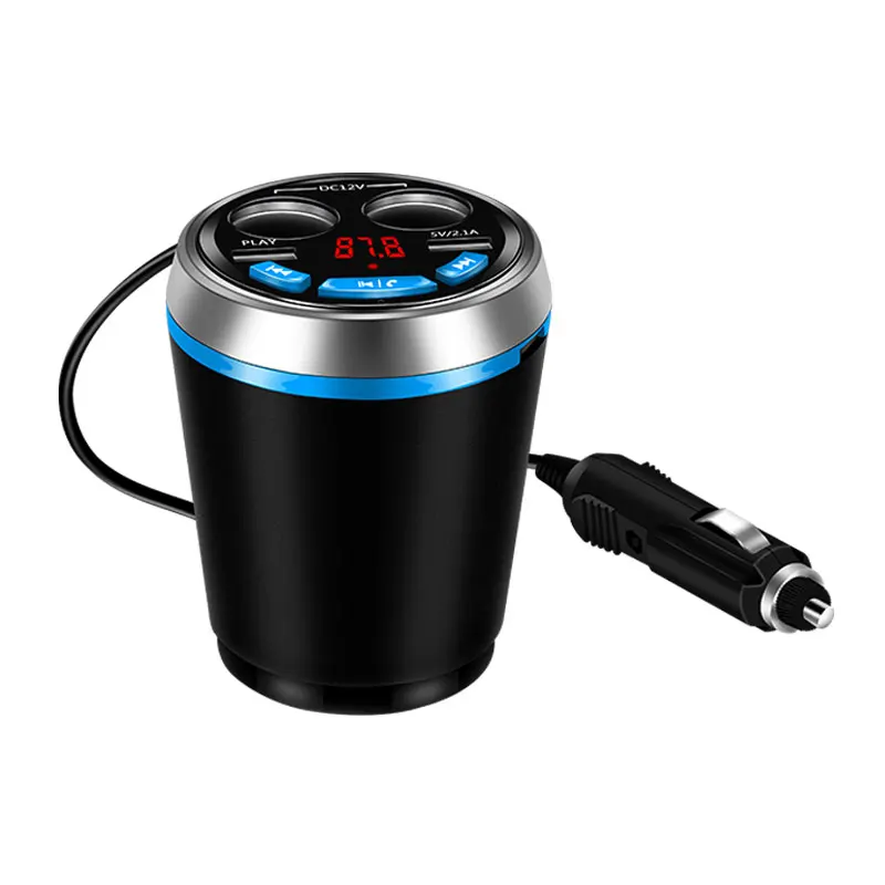 

Car Cup Holder Kit Bluetooth FM Transmitter Cigarette Lighter Socket USB Charger Adapter Support U Disk Reading Hands-free