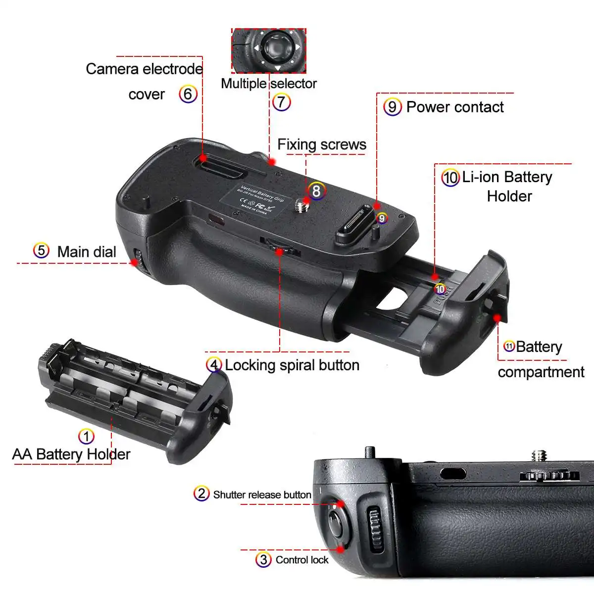 Вертикальный держатель для батарей цифровой зеркальной камеры Nikon D750 работает с