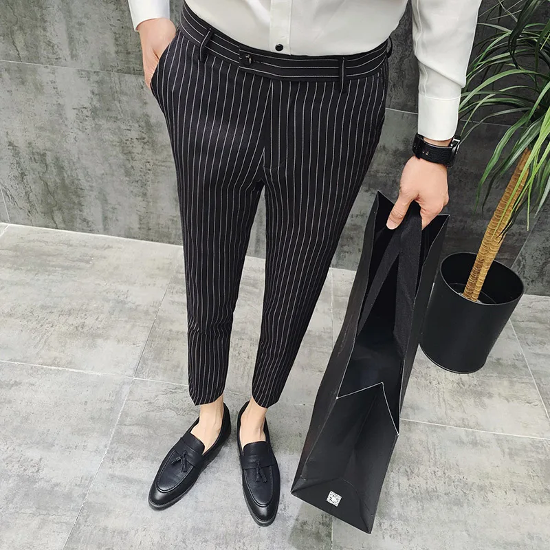 

Spring Black Grey 4 Color Men Formal Pant New Dress Pants Slim Fit Pantalon Costume Homme Slim Fit Stripe Men's Social Trousers