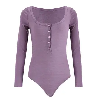

Ladies Casual Skinny O-Neck Button Jumpsuit Solid Romper Tops Women Autumn Sexy Long Sleeve Bodycon Bodysuit