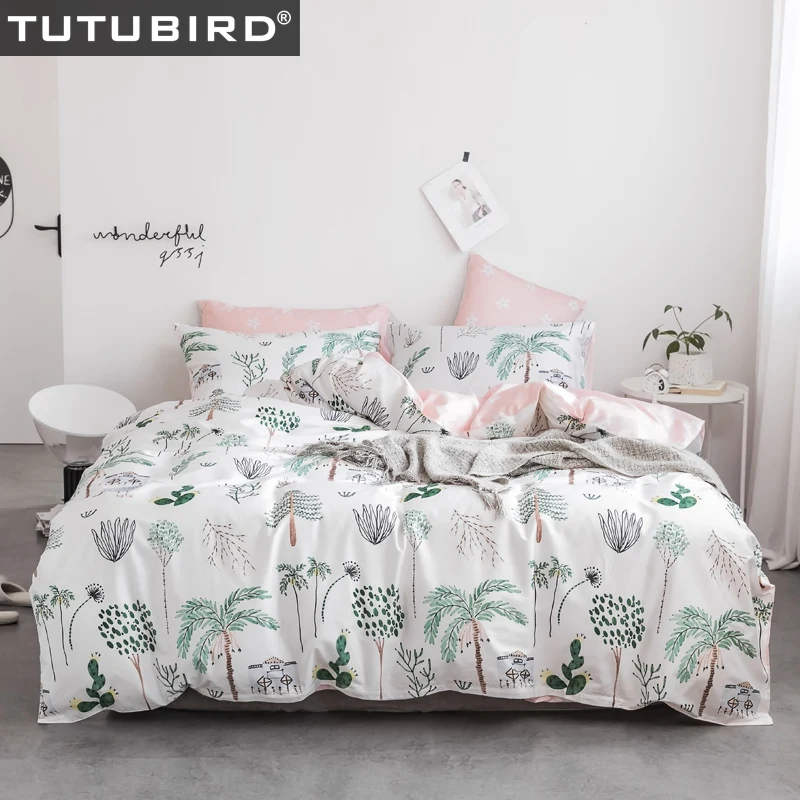 

White pink floral print bedding set bedclothes girl pastoral bed linen soft queen queen king duvet cover home textile