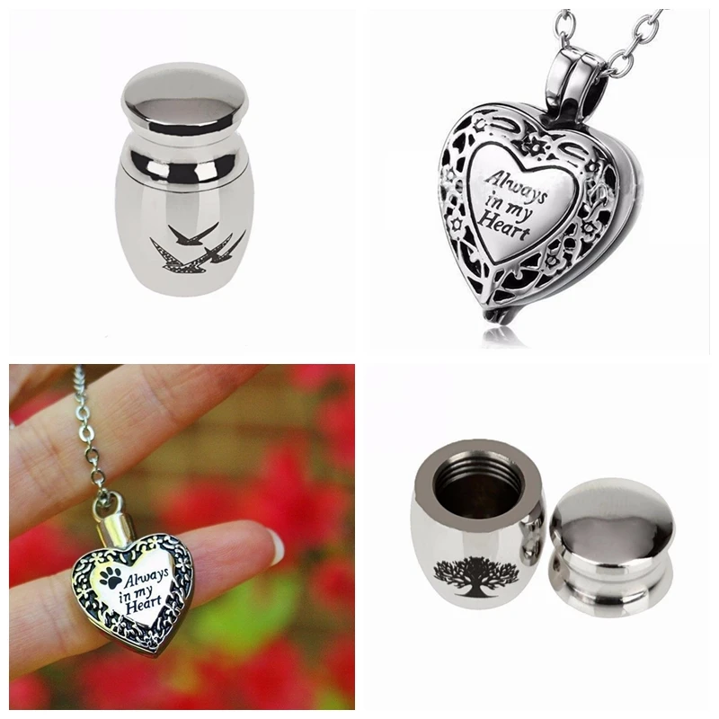

4 Styles Stainless Steel Mini Pet Cremation Urn Keepsake for Ashes Funeral Urn