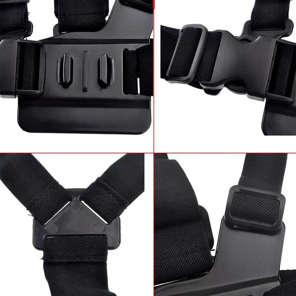 Chest Mount Harness Strap for Gopro Hero 6 5 4 3 3+ Session Black PC+ aluminum alloy Thumb Screw +J-Hook- Fully Adjustable Str