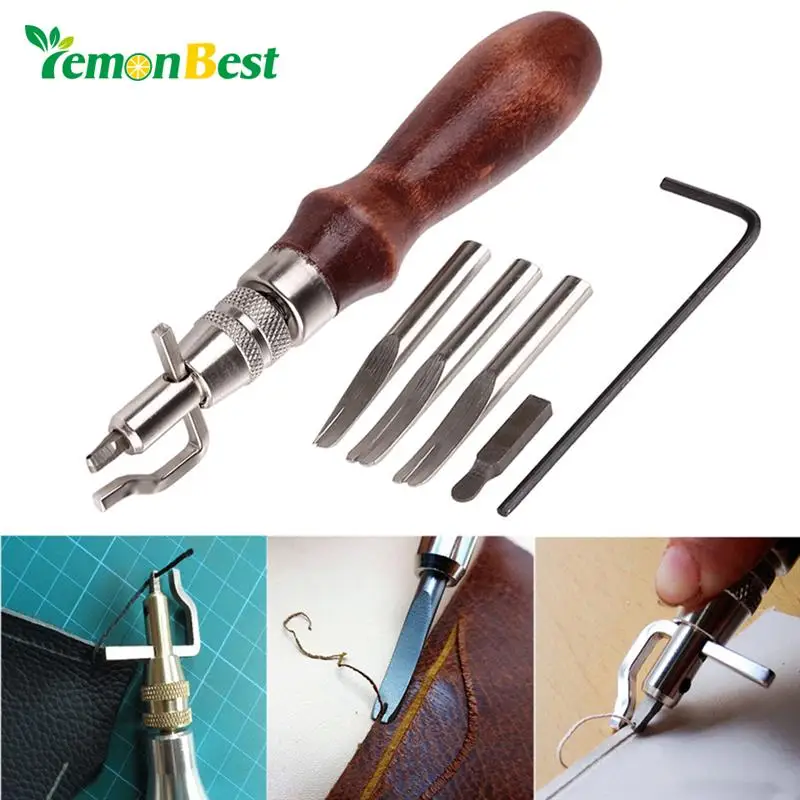 

5 in 1 DIY Leathercraft Adjustable Pro Stitching Groover Crease Leather Tools Edge Skiving Beveling Knife Sewing Cutting Tools