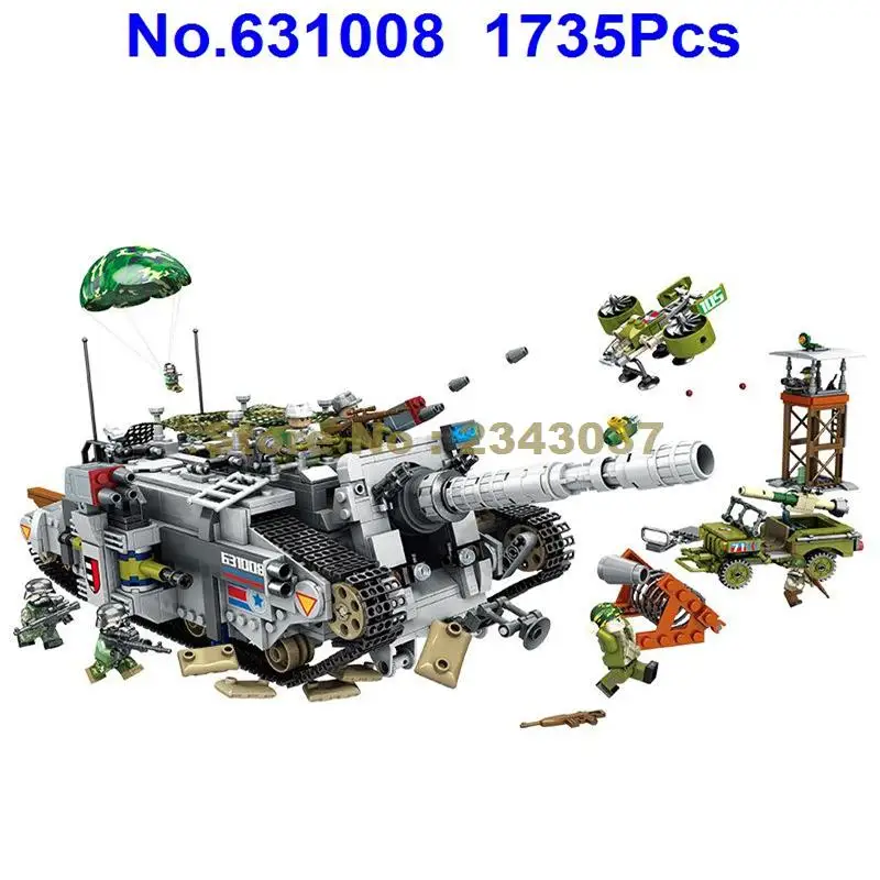 

631008 1735pcs 2in1 Modern Military Tiger Heavy Destroyer Tank Vehicle Army Walking Robot Building Block Toy