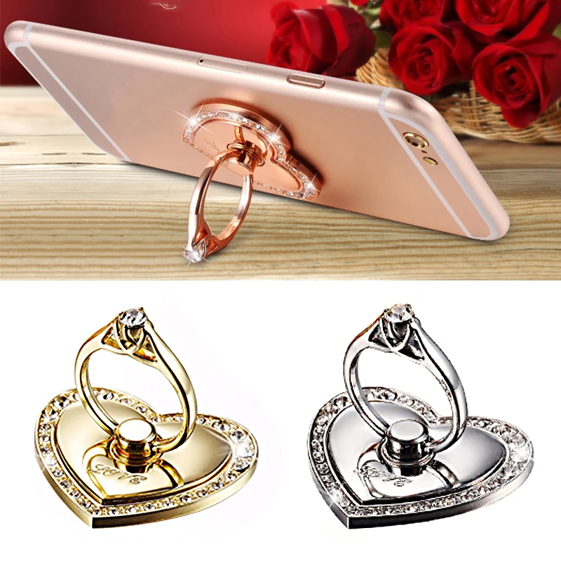 

Ring Phone Holder Rhinestone Metal Phone Brackets Heart Shaped Lazy Mobile Phone Holder for iPhone X XS Samsung Huawei Xiaomi