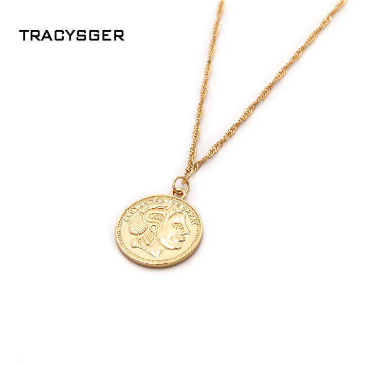 

AL-XL30592/TRACYSGER/Delicate double-sided coin pendant hemp necklace
