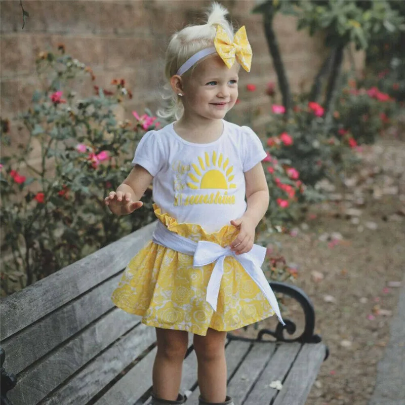

PUDCOCO Newest Toddler Baby Girls Cute Cartoon T-shirt Tops+Skirts Dress+Headband Summer Cute Girl Outfit Sets 1-6T