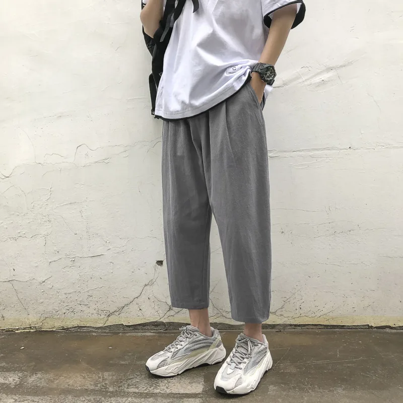 

2019 Spring And Summer New Chinese Style Quality Comfortable Cotton Tide Male Harajuku Loose Sports Solid Color Casual Trousers