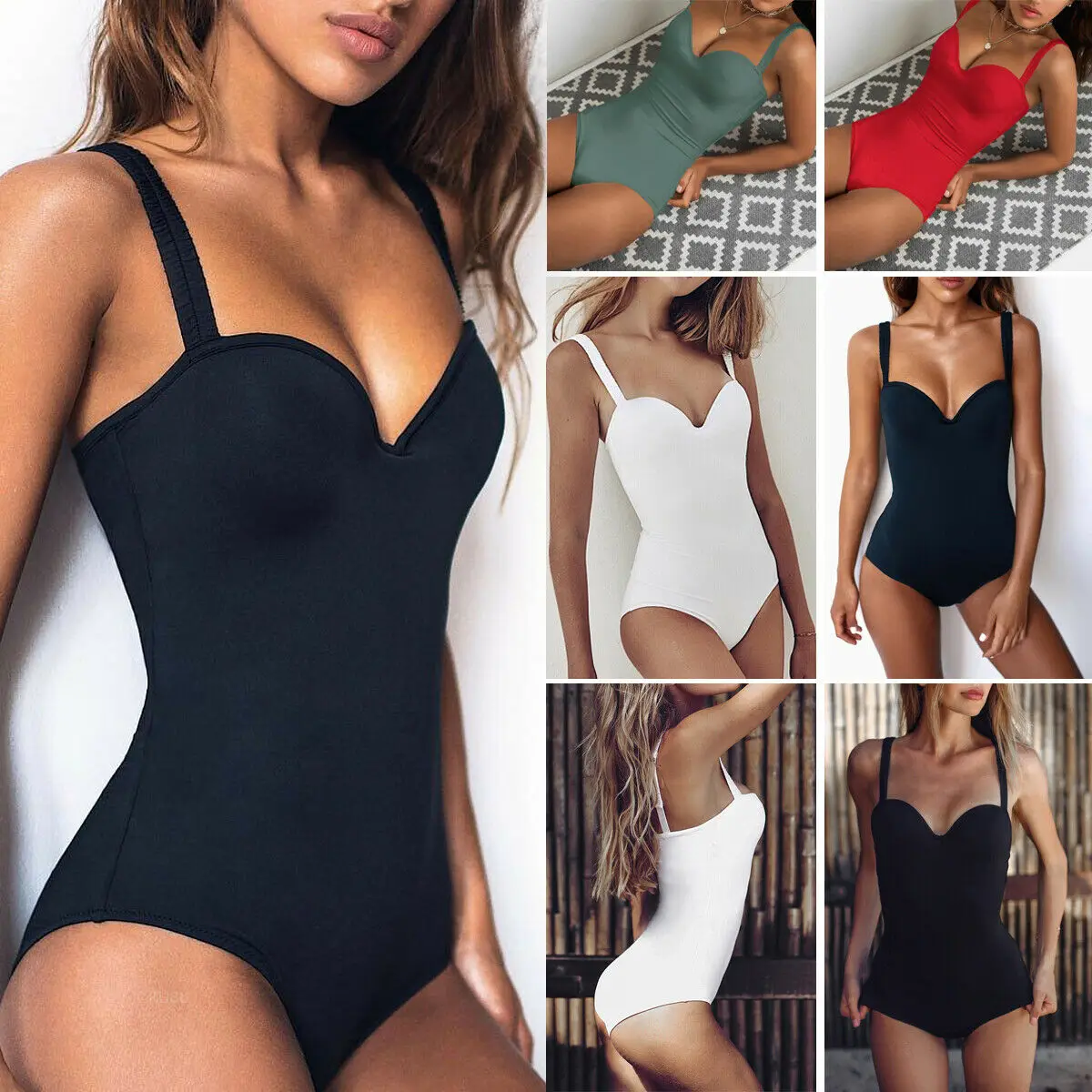 

2019 New Style Fashion Hot Sexy Women's One Piece Swimsuit Solid Swimwear Bathing Push Up Padded Bikini