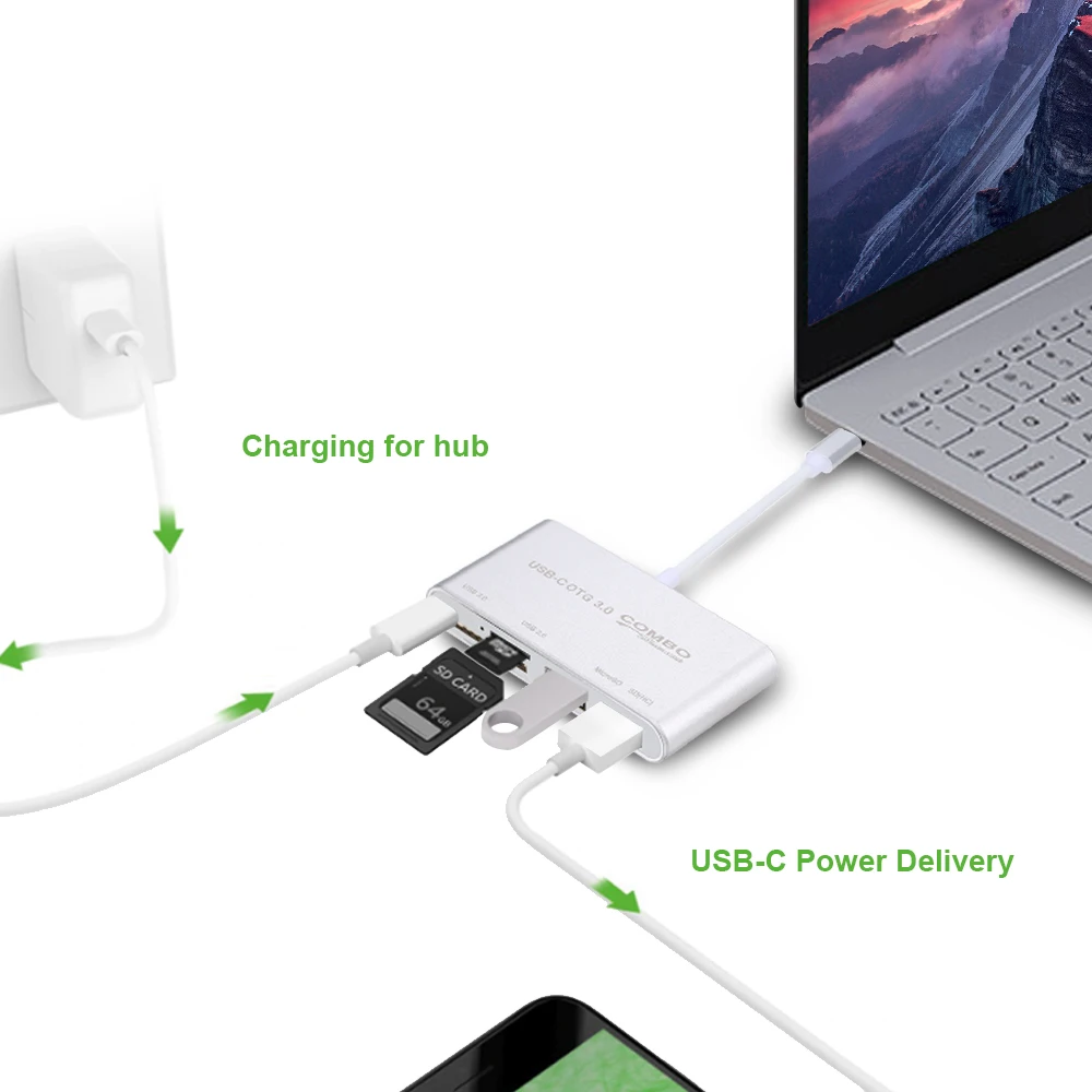 USB C 3 1 Type концентратор с кардридером 5 в c OTG комбинированный USB3.0 мульти сплиттер