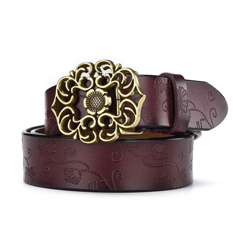 

Belt For Women Men New Fashion Korean Version Of The Retro Carved Ladies Pure Leather Belt With Embossed Student Jeans Wide Belt