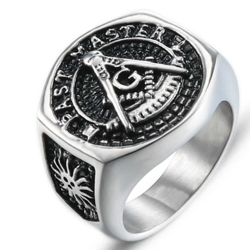 

jingyang European And American Fashion Golden Titanium Steel Religious Freemasonry Retro Men's Ring Stainless Steel Jewelry