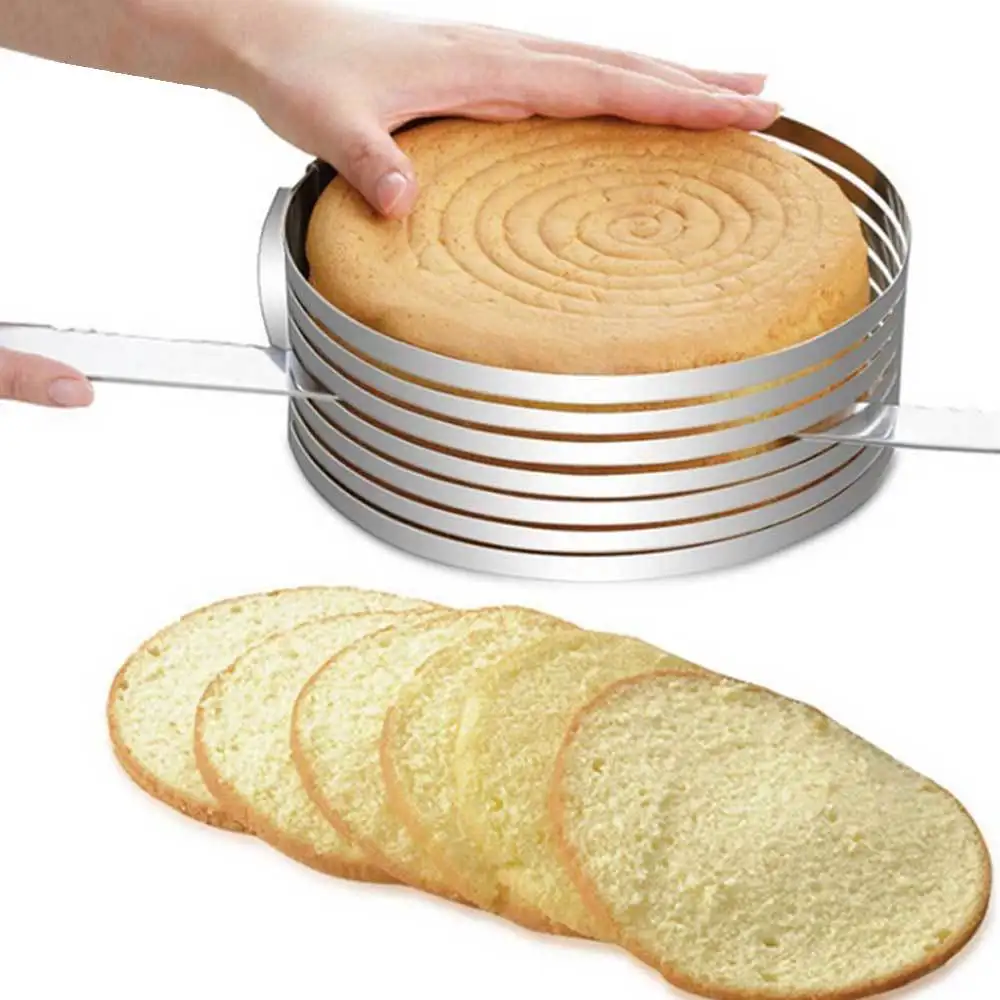 

Stainless Steel Cake Slicer Device Mold Cake Round Layer Cut Tools Cutter Cake Circle Adjustable Retractable RingTools 25/30CM