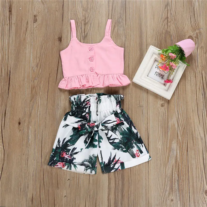 Summer Baby Kids Girl Tank Vest Top+Sequin Shorts Pants Outfits Clothes Set 1-5T