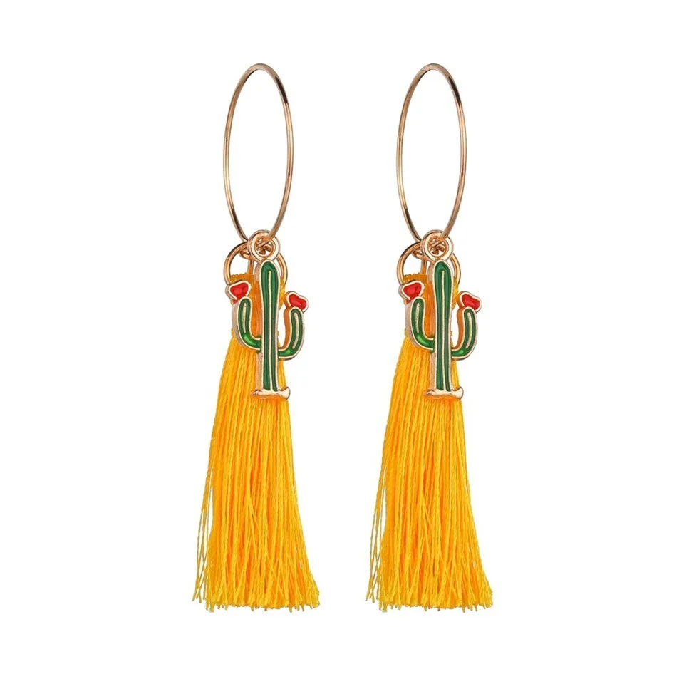 

Bohemian ETG Tassel Cactus Drop Earrings Fringed Exquisite Plant Earrings High Quality Brand Women Drop Dangle Earring Jewelry