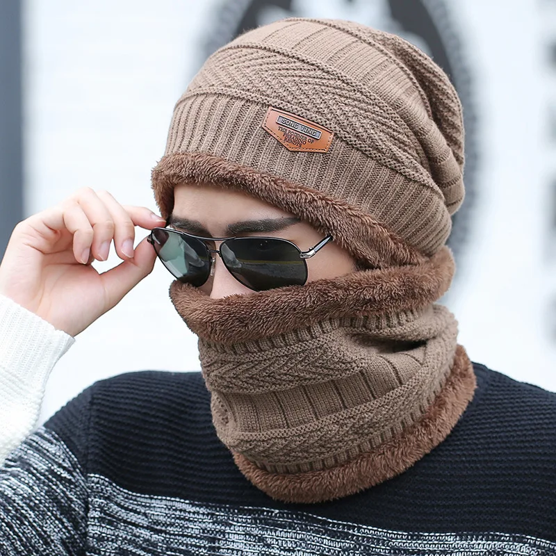 

YYMM Hot Selling 2pcs Ski Cap And Scarf Cold Warm Leather Winter Hat For Women Men Knitted Hat Bonnet Warm Cap Skullies Beanies