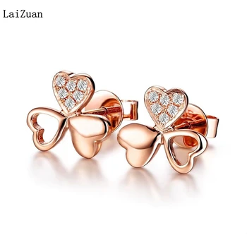 

LaiZuan Delacate Clover Diamonds Wedding Anniversary Stud Earrings Solid 14K Rose Gold Romantic Trendy Elegant Jewelry Earrings
