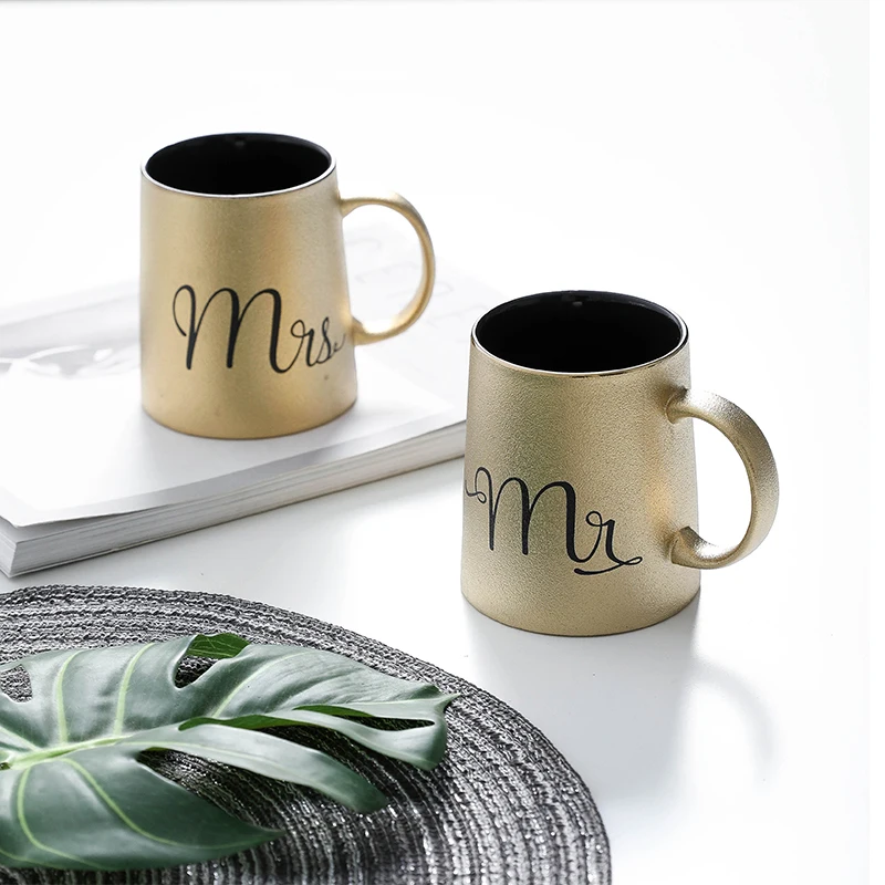 

Gold Coffee Mug Mr and Mrs Tea Milk Cups Creative Wedding Anniversary Gift