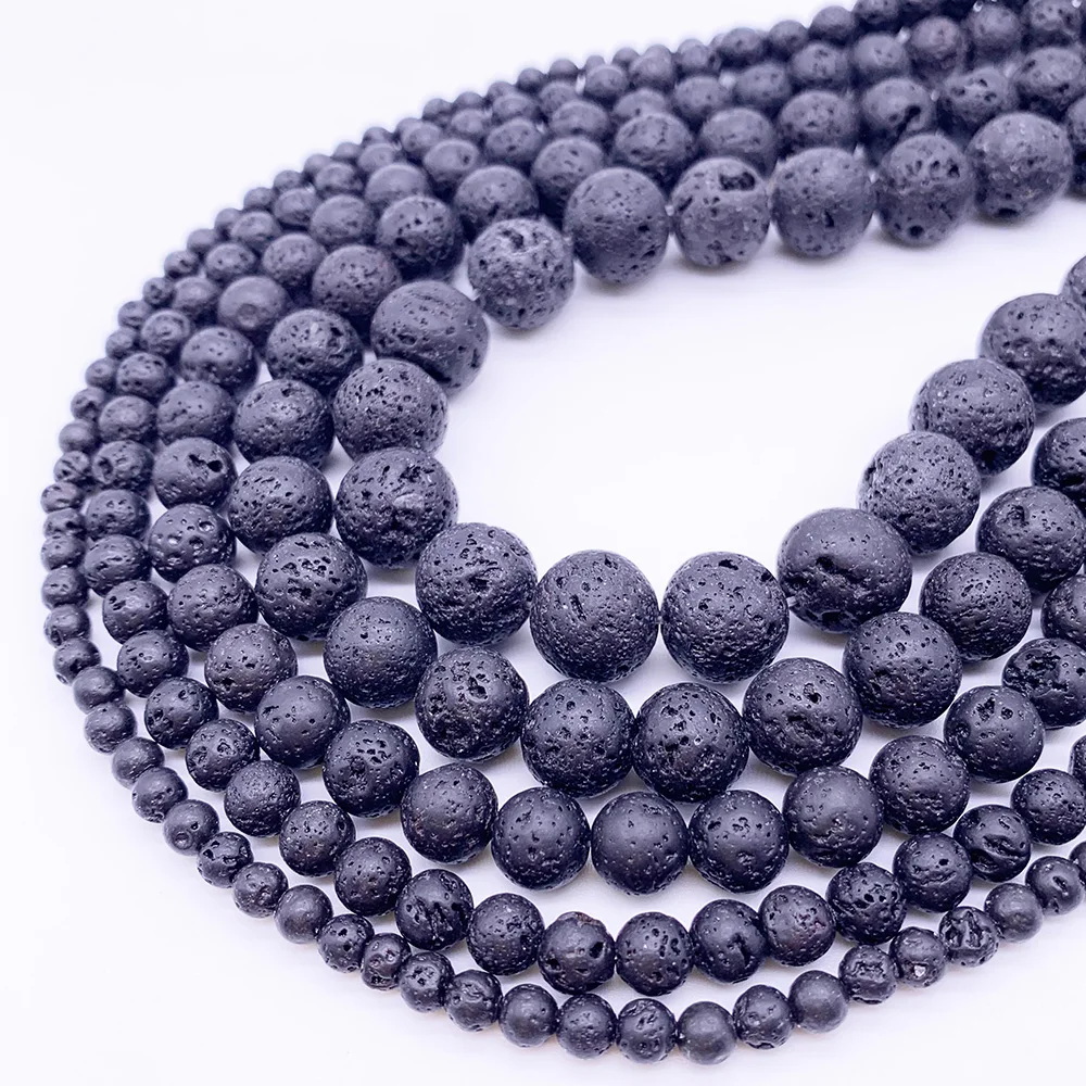

AAA+ 4-12mm Natural Stone Black Lava Volcanic Stone Beads Rosario Volcanic-Stone Round Bead for DIY Jewelry Making Accessories