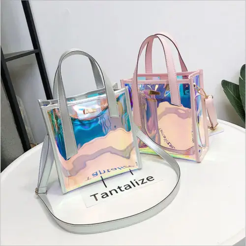 

Fashion Women Clear Transparent Shoulder Bags Hangable Pouch Jelly Candy Summer Beach Handbag Travel Organizer Makeup Storage Ba
