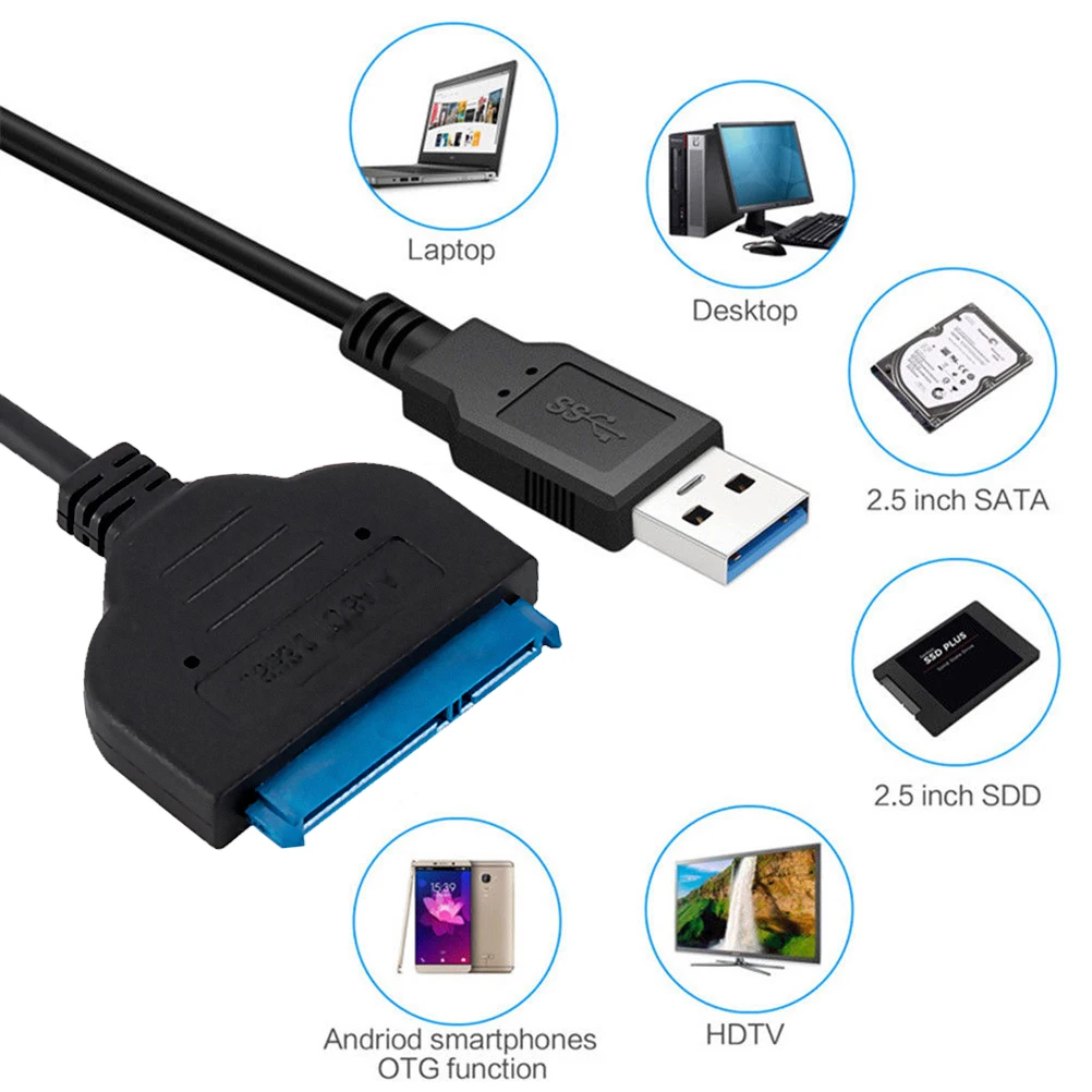 

USB 3.0 To SATA 22 Pin Adapter Cable For 2.5" External HDD SSD Hard Drive Disk
